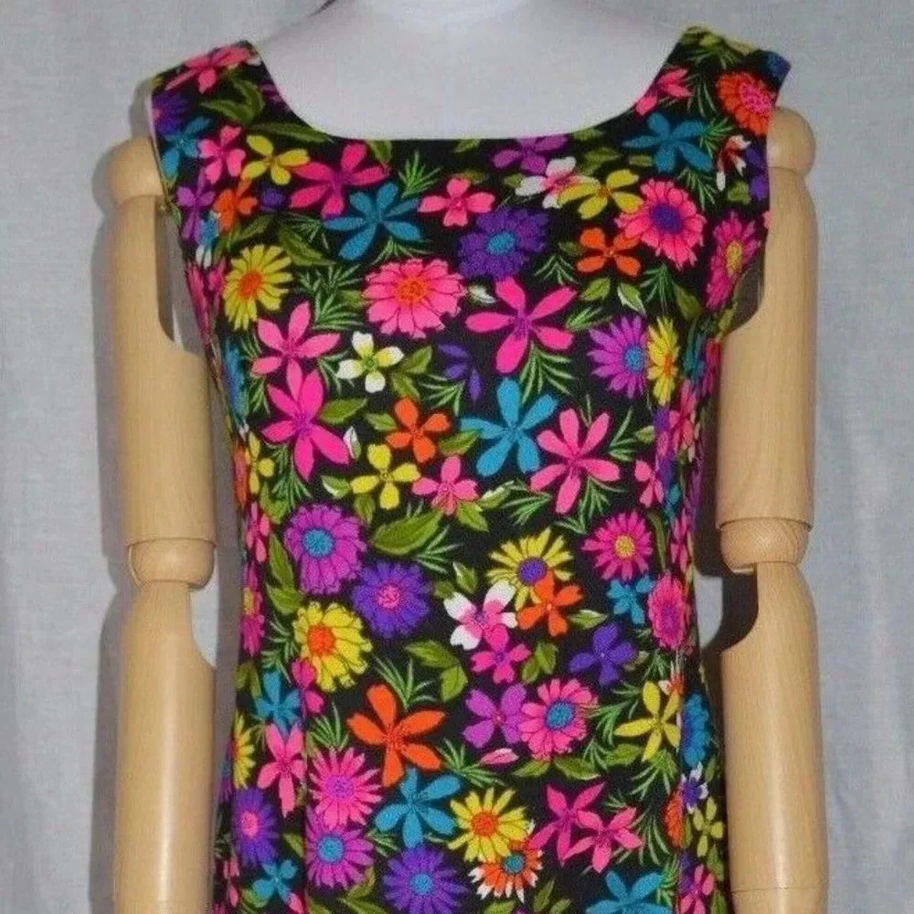 Black Multi-Color Floral Hand-Made Hawaiian Dress